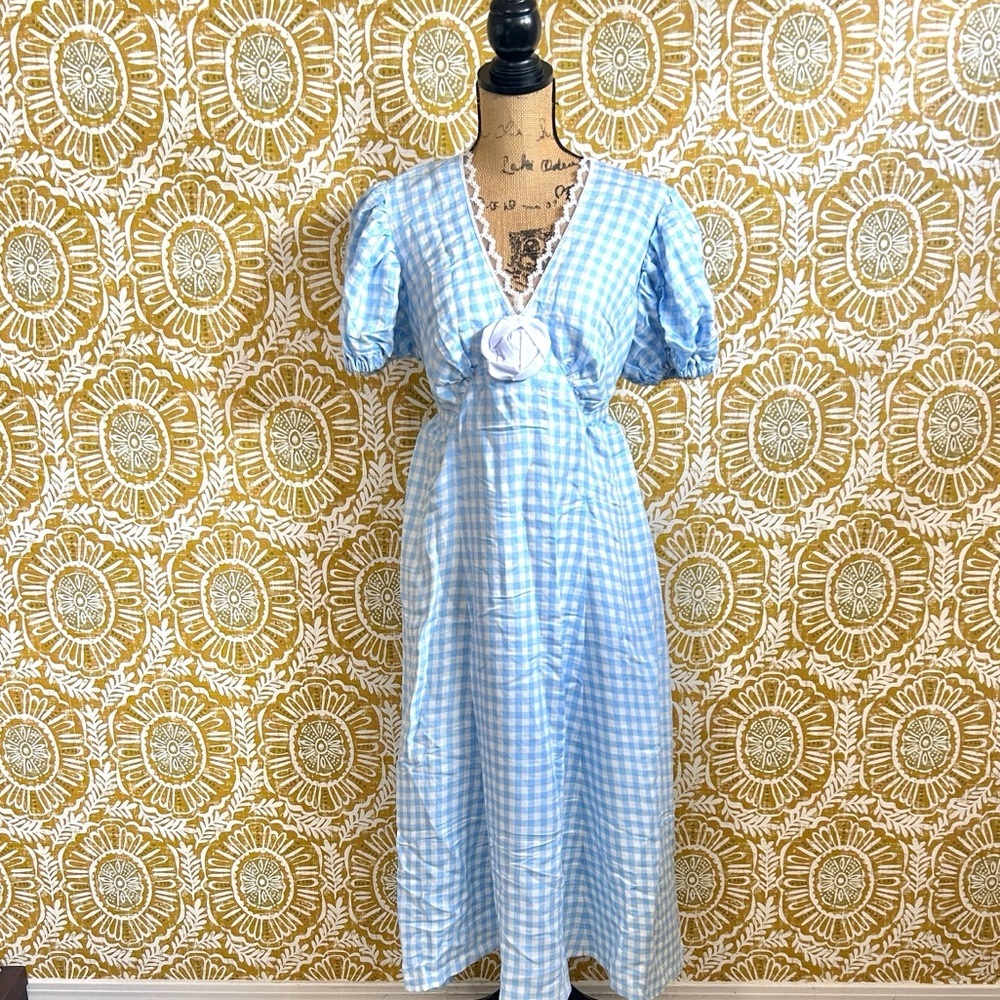 NWT SLEEPER The Genus Rosa Linen Blend Gingham Midi Dress in Blue Vichy Sz XL - Picture 6 of 15